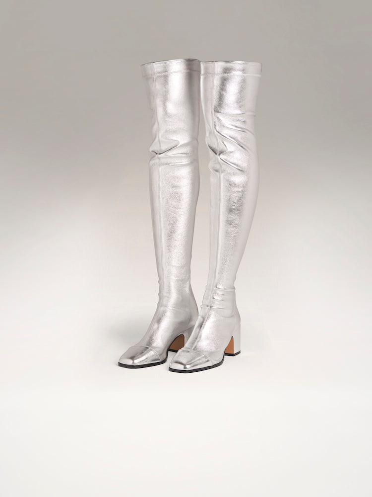 WHISPER Over the knee boots Silver Nomasei