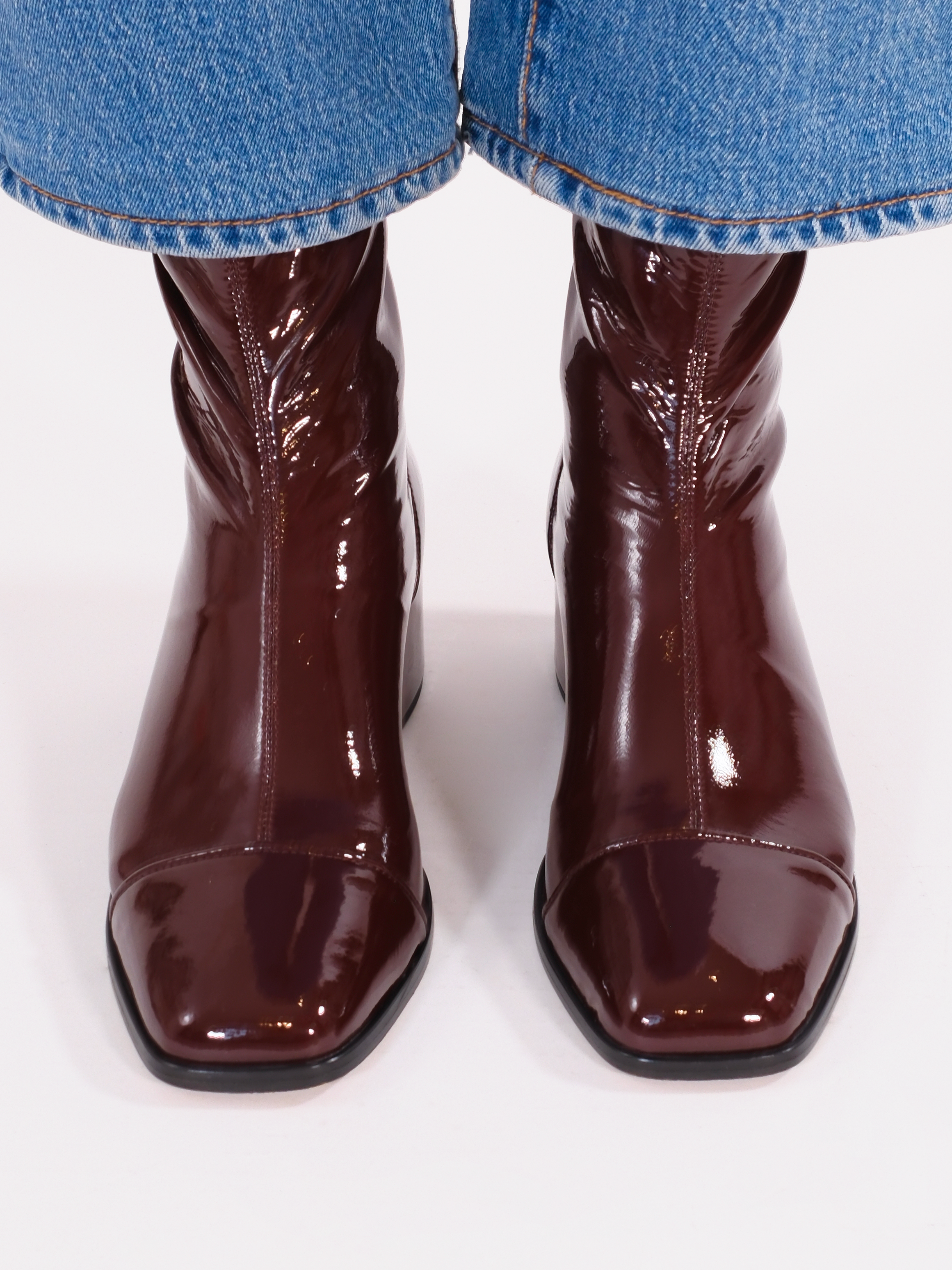 STRADA - Boots - Patent Stretch Bugundy