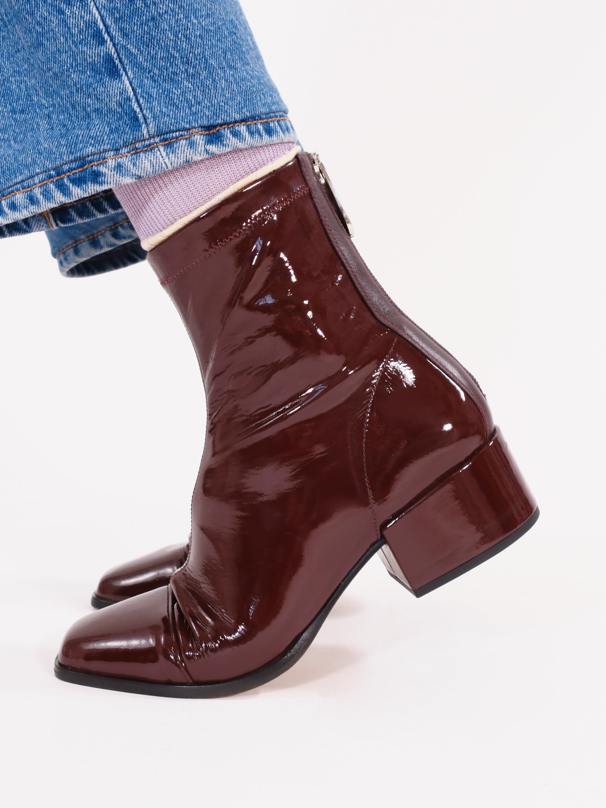 STRADA - Boots - Patent Stretch Bugundy