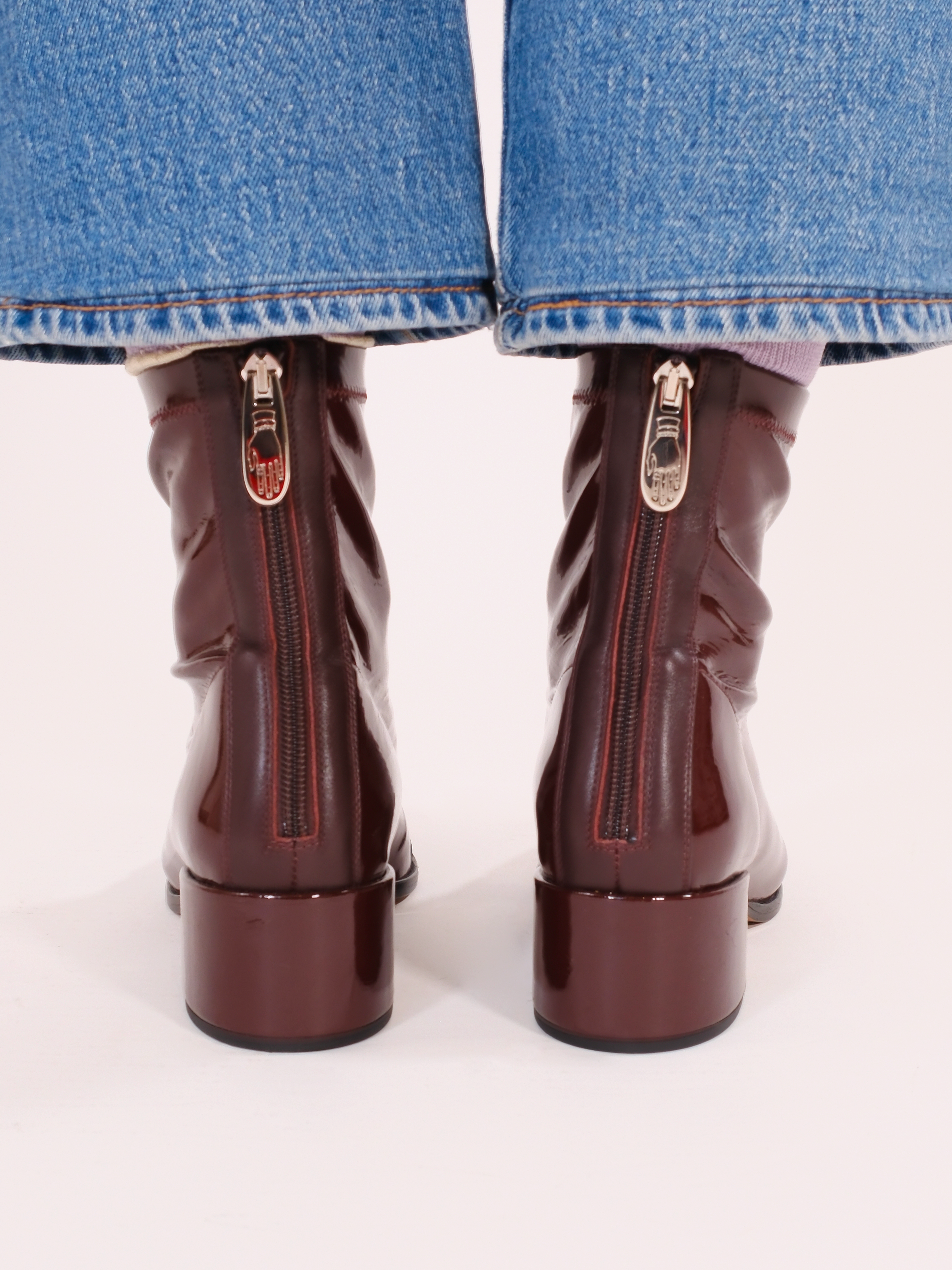 STRADA - Boots - Patent Stretch Bugundy