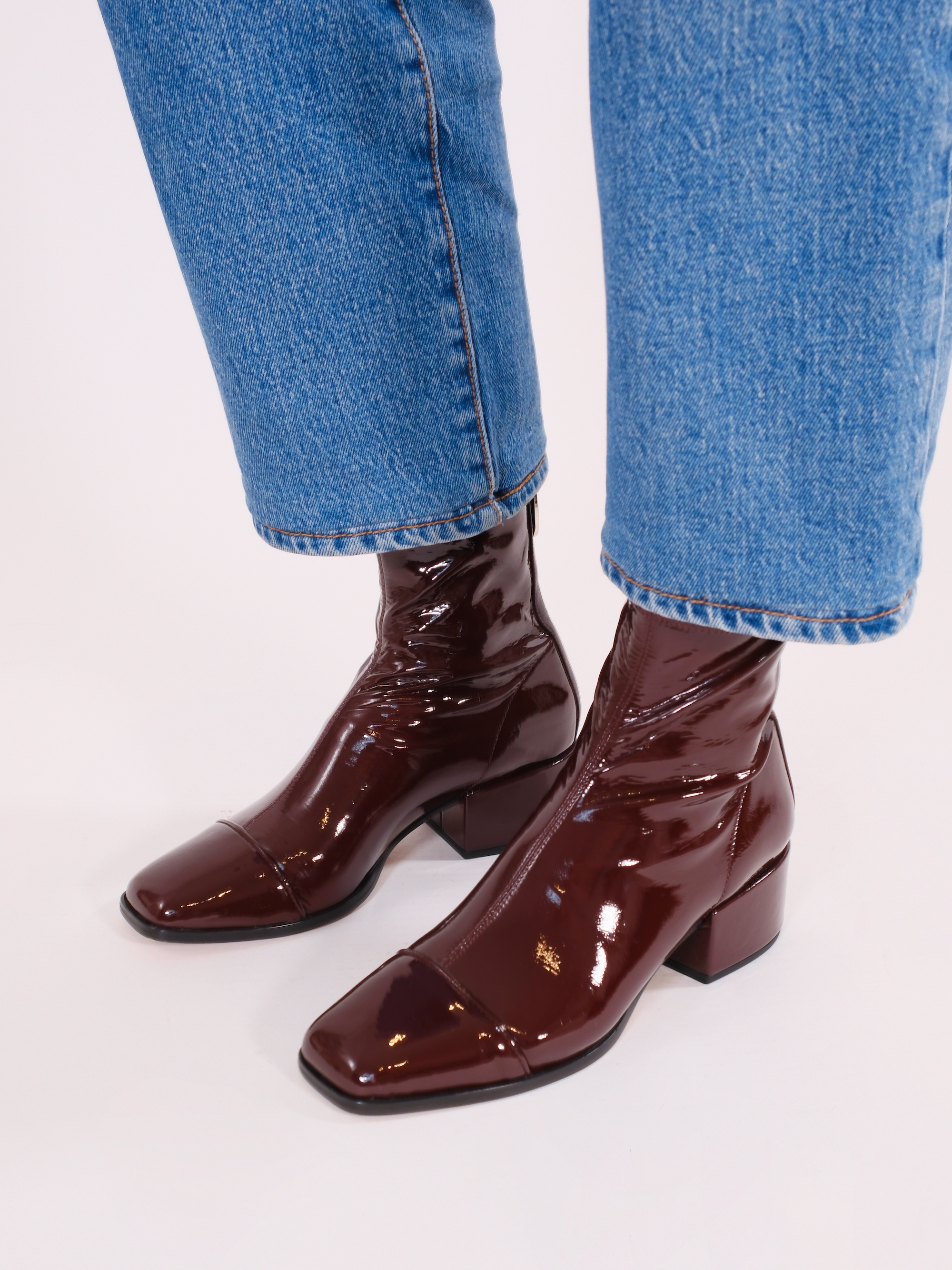 STRADA - Boots - Patent Stretch Bugundy
