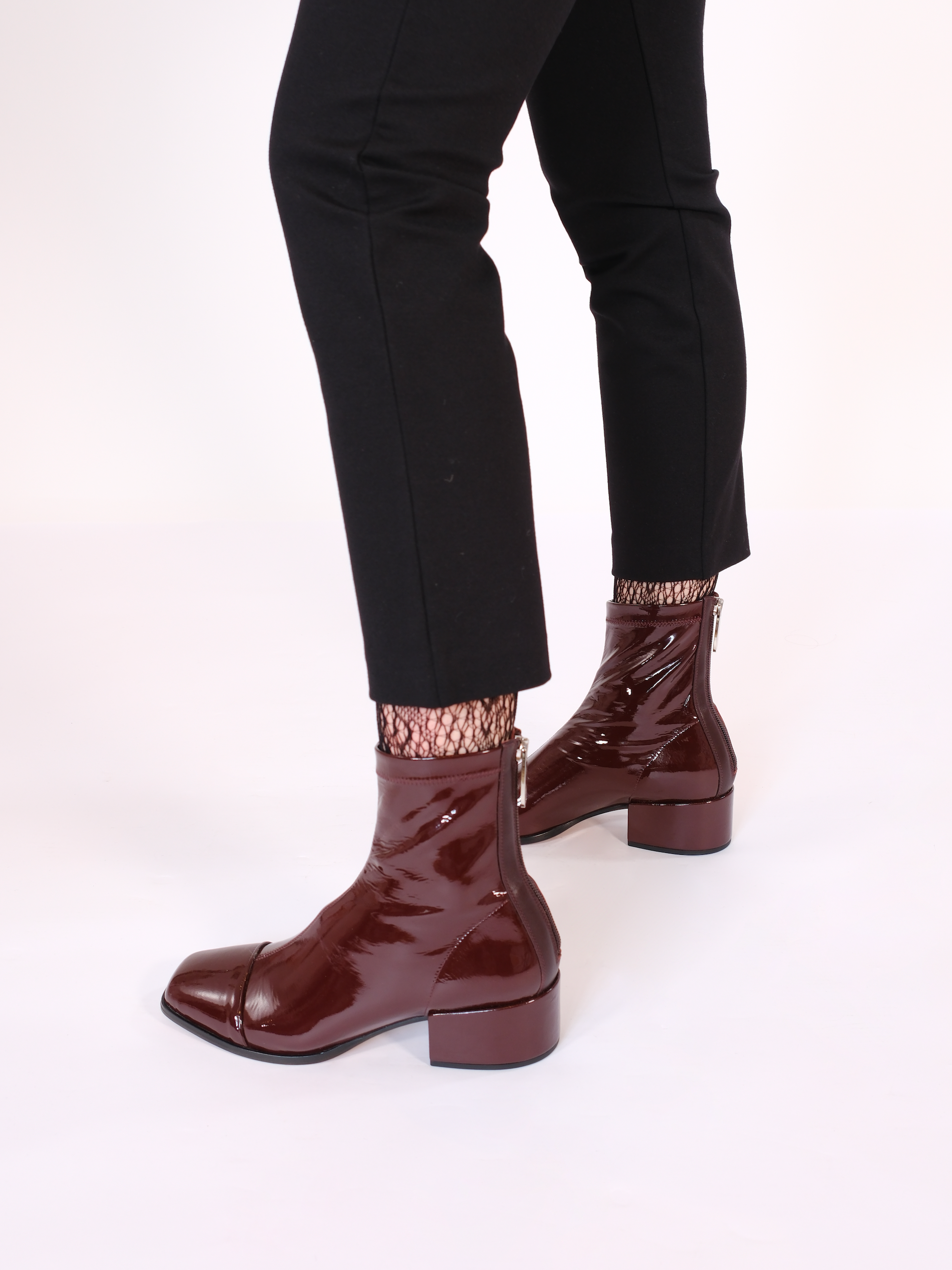STRADA - Boots - Patent Stretch Bugundy