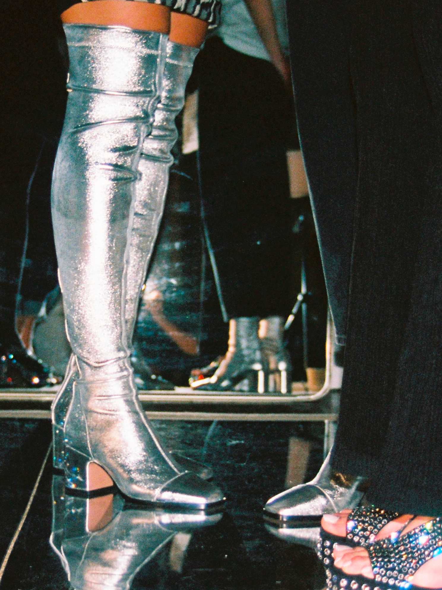 Thigh high boots silver sales